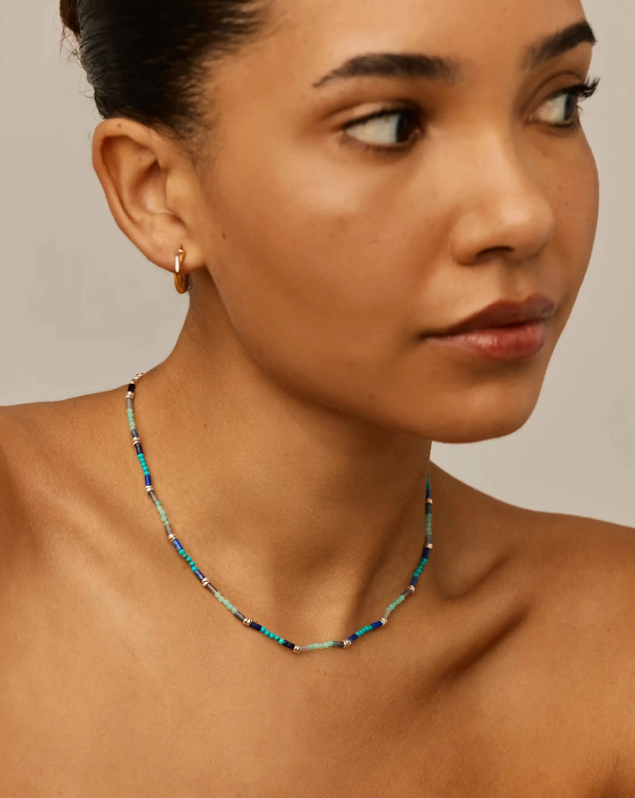 Beaded Gemstone Choker | Silver Plated/Lagoon Blue - Image 2