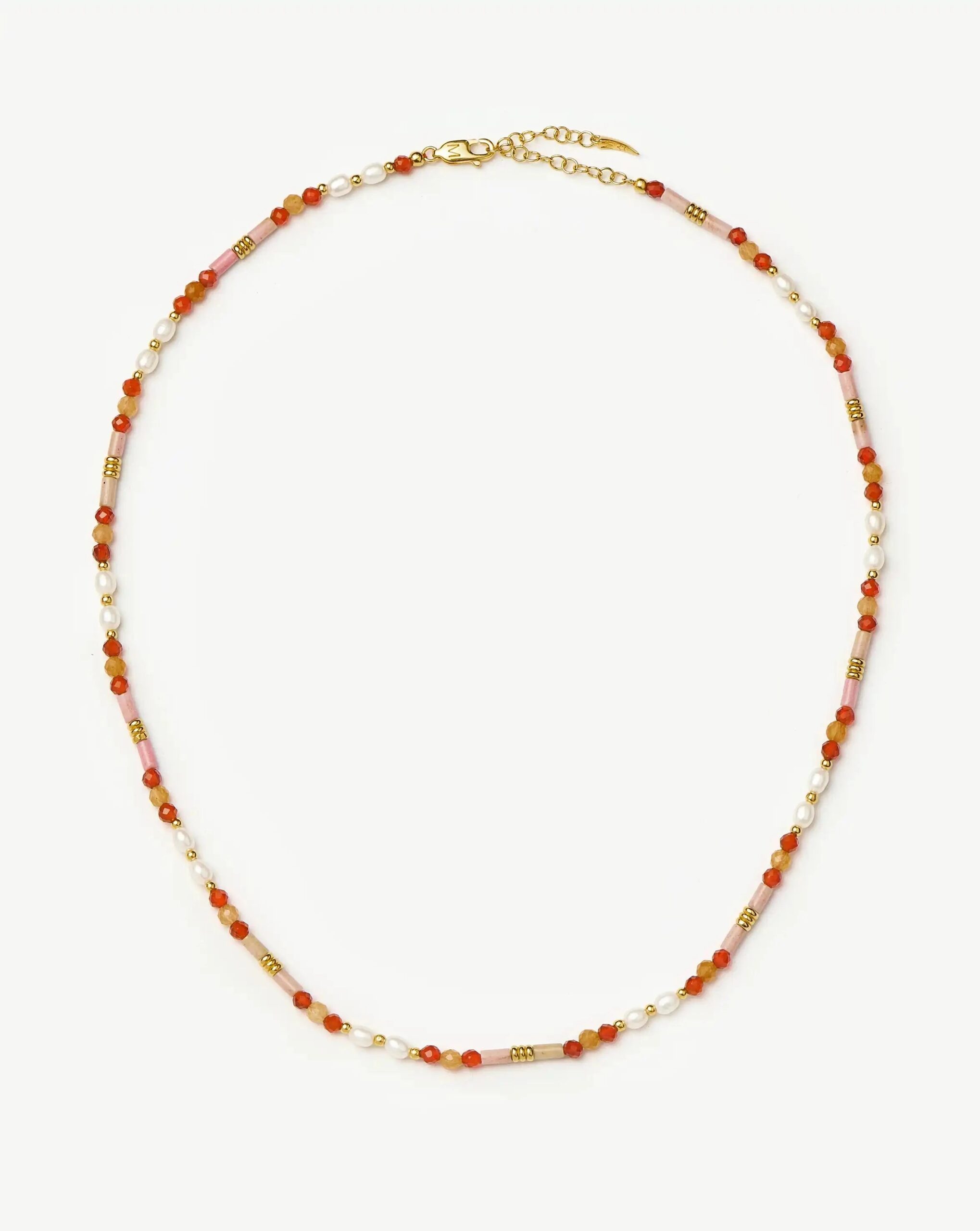Beaded Gemstone & Pearl Short Necklace | 18ct Gold Plated/Paloma Pink