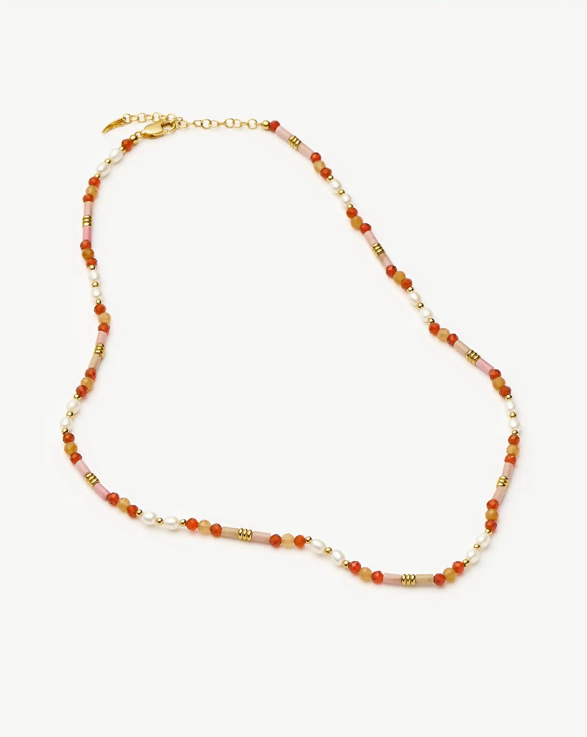 Beaded Gemstone & Pearl Short Necklace | 18ct Gold Plated/Paloma Pink - Image 5