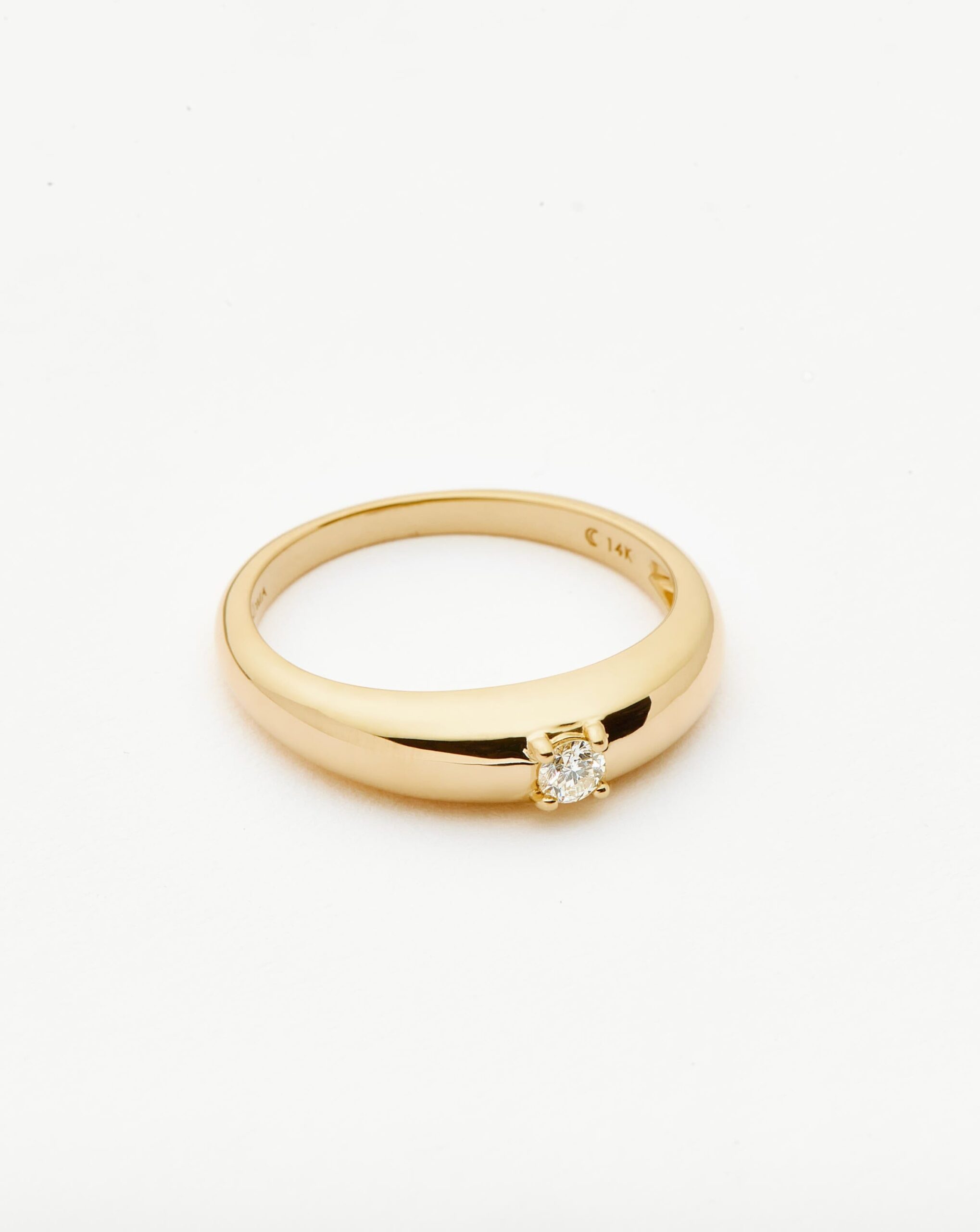 Solid Gold Single Diamond Classic Dome Ring | 14ct Solid Gold/Diamond - Image 4