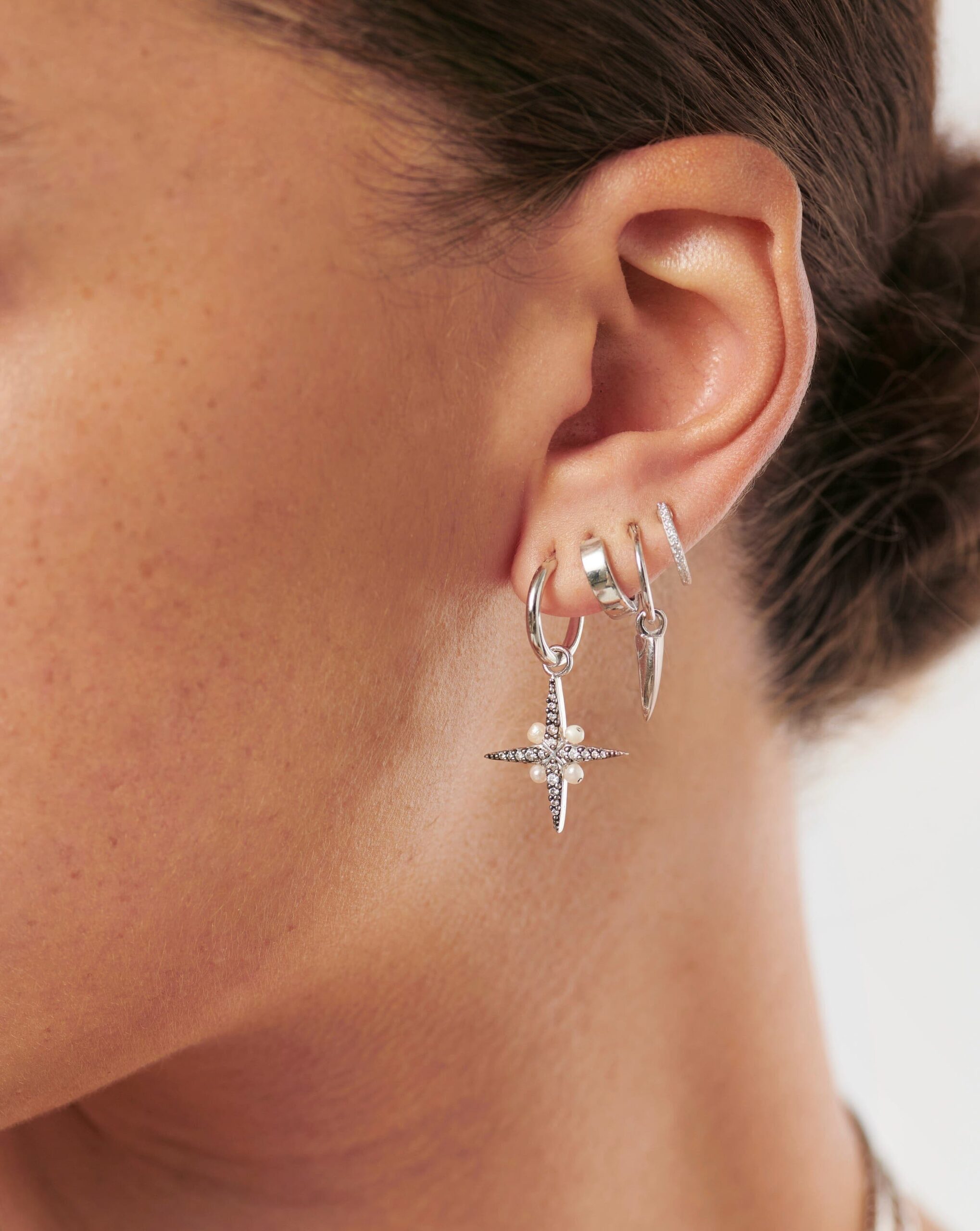 Harris Reed North Star Pearl Hoop Earrings | Sterling Silver/Pearl - Image 2