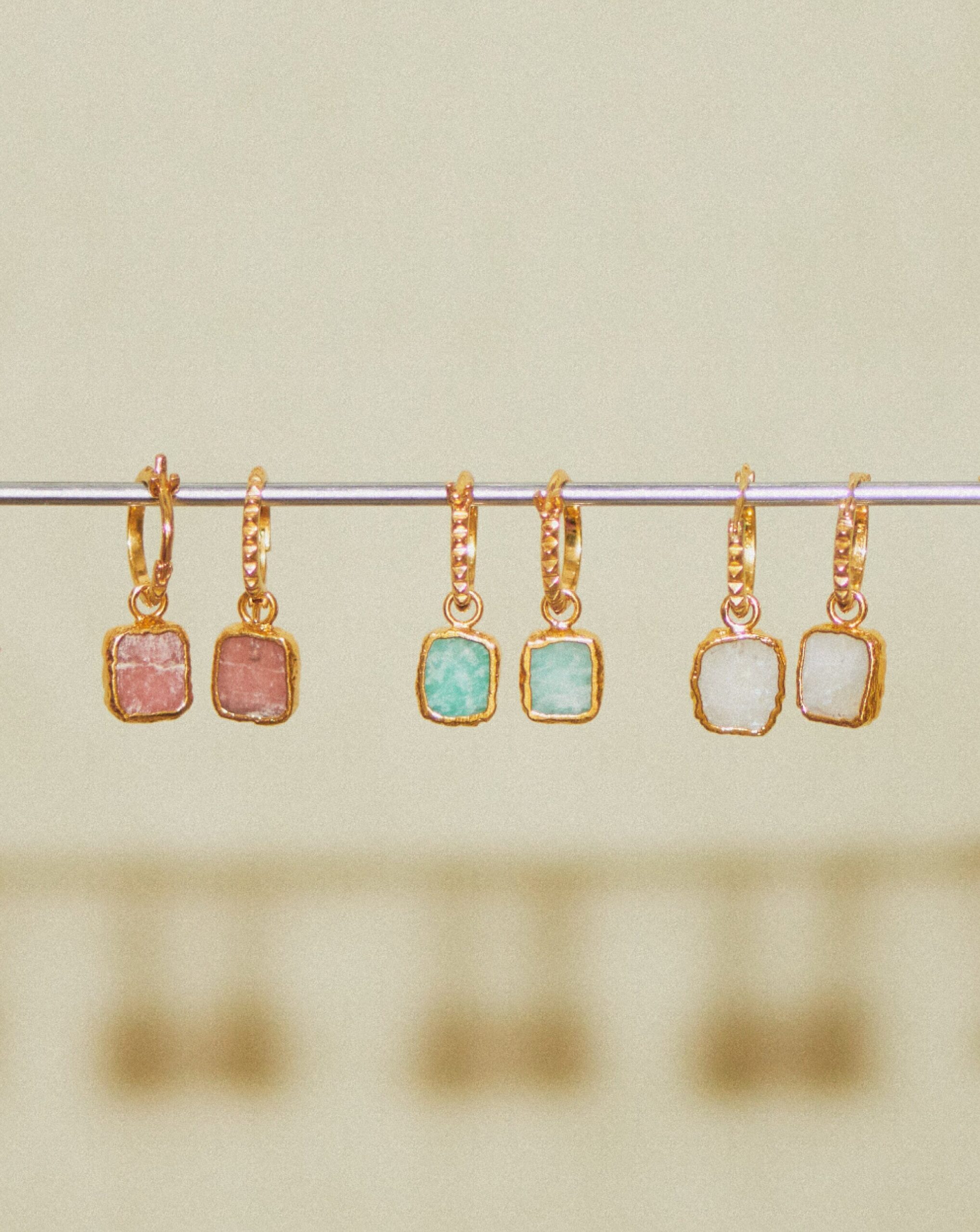 Mini Pyramid Charm Hoop Earrings | 18ct Gold Vermeil/Rhodochrosite - Image 5