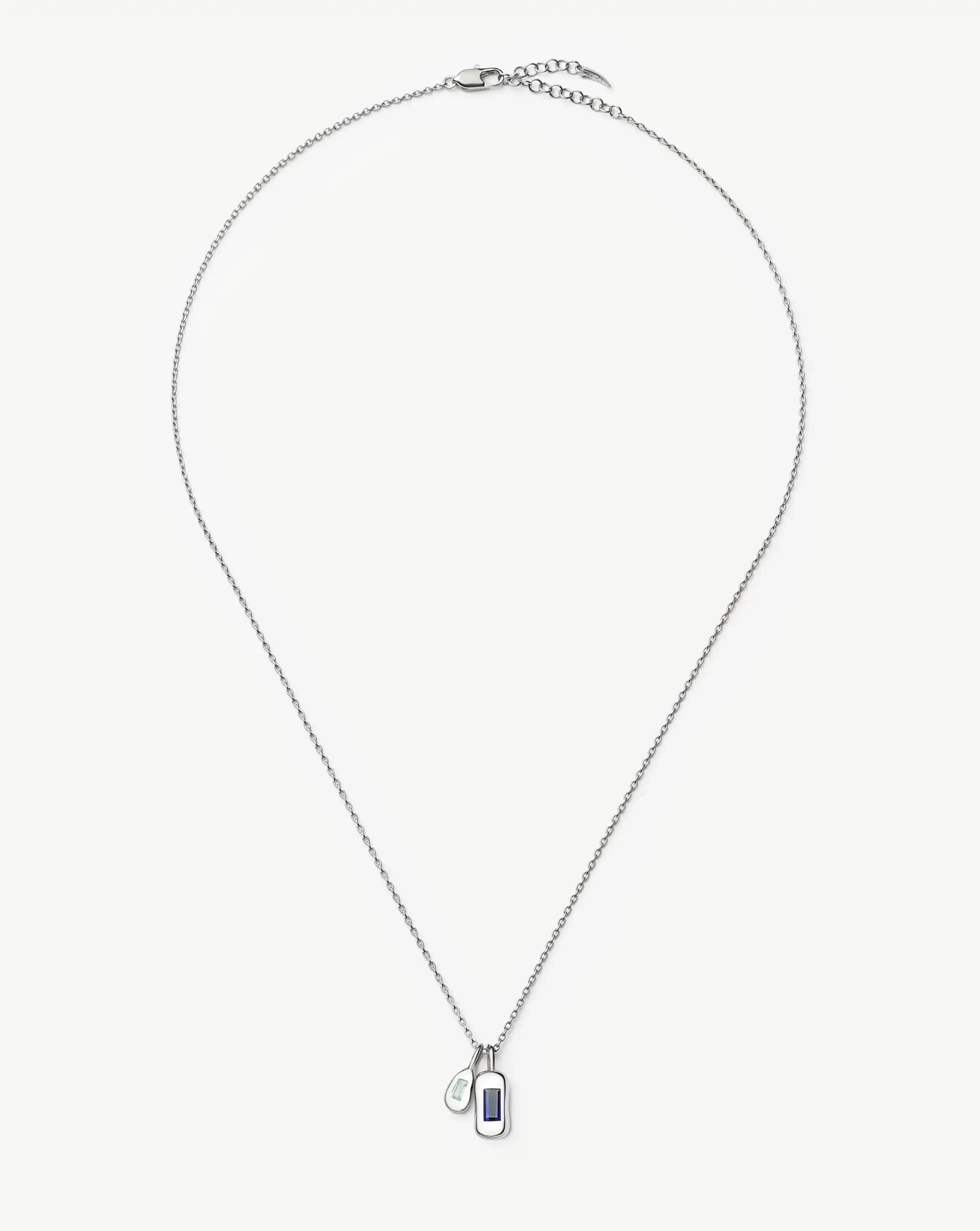 Molten Gemstone Bean Pendant Necklace | Silver Plated/Blue Onyx and Lab Grown Sapphire - Image 5