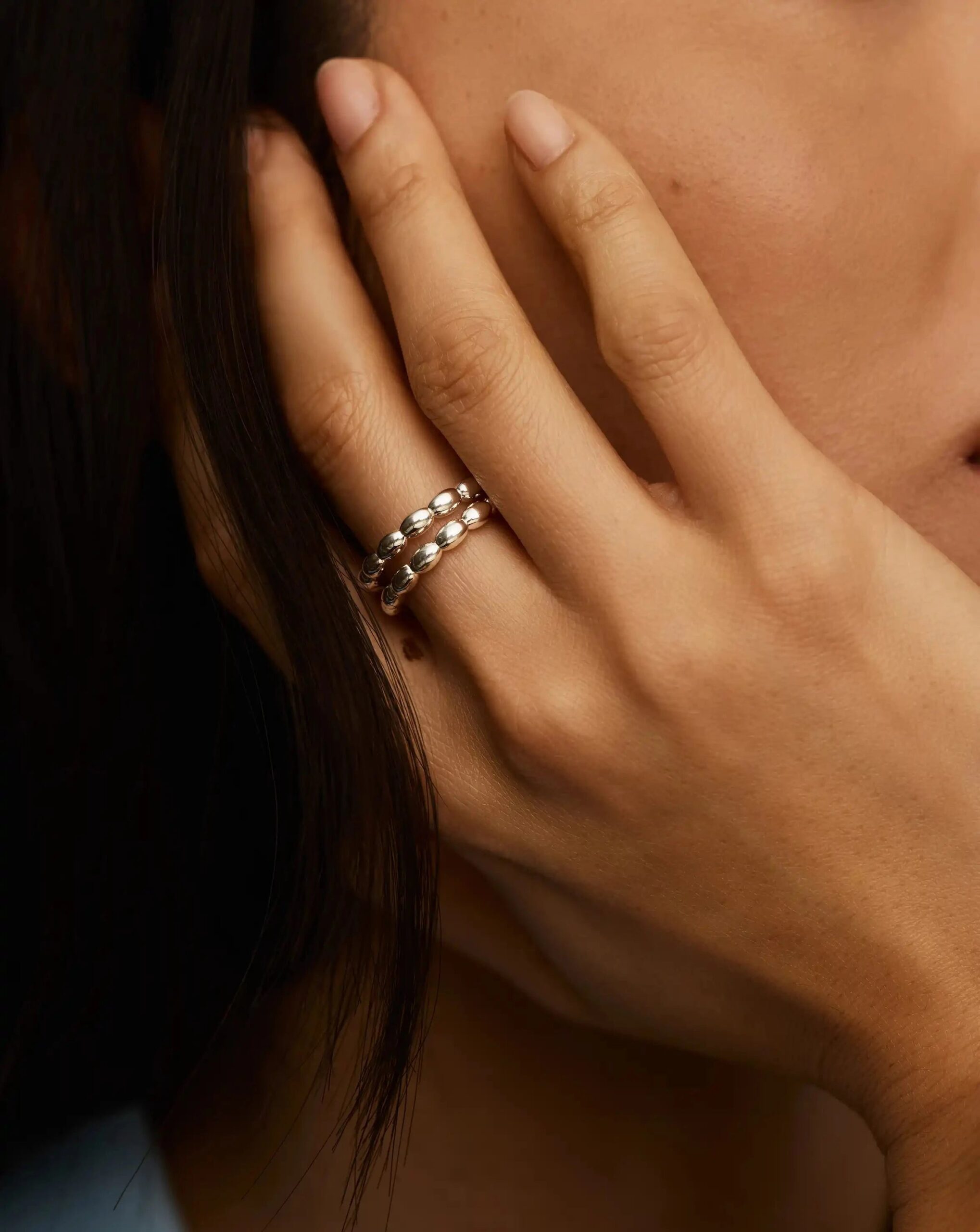 Molten Olive Stacked Ring | Silver Plated - Image 3