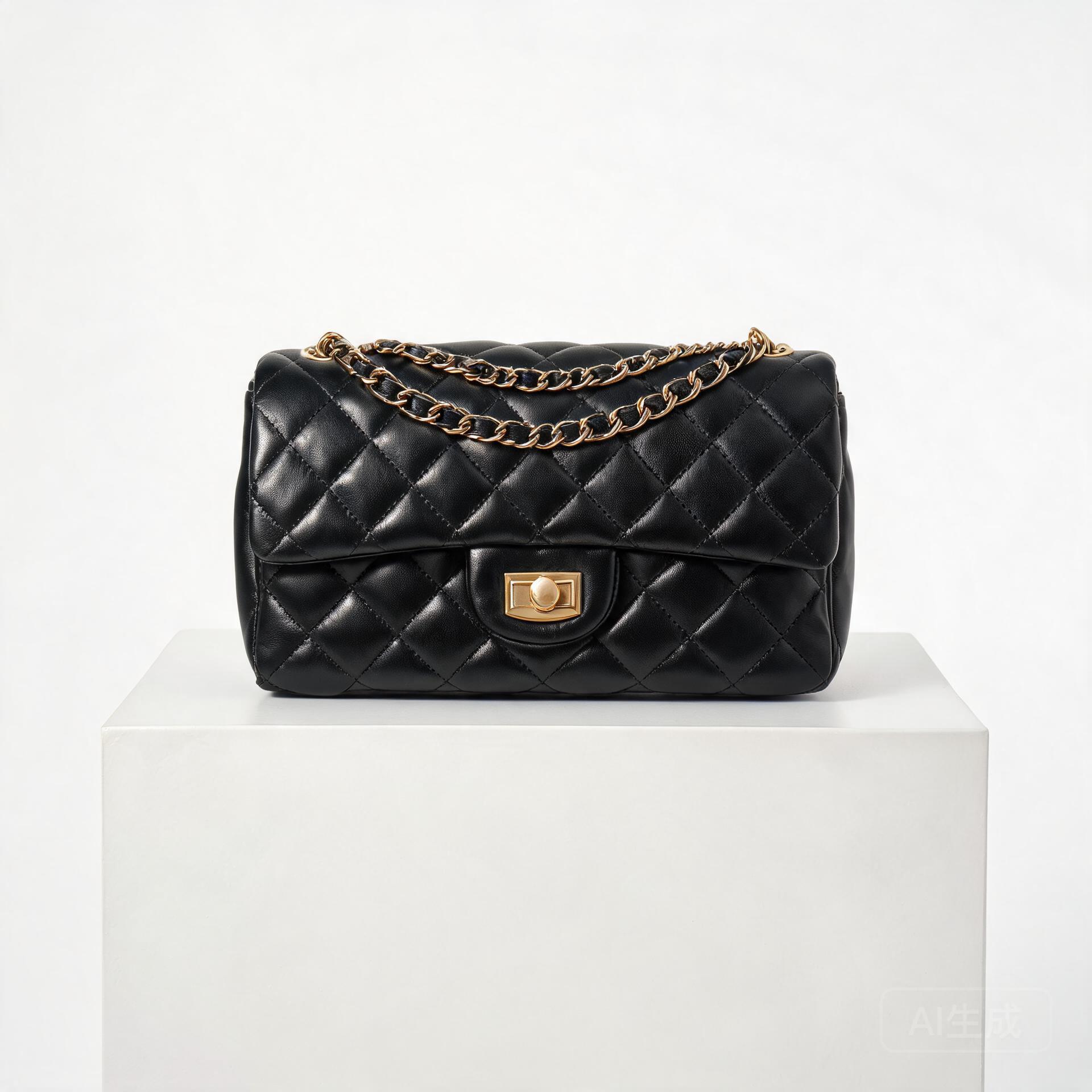 Classic Quilted Leather Chain Shoulder Bag - Black